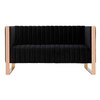 Manhattan Comfort Trillium Mid Century Modern Velvet Upholstered Living Room Loveseat, 57.48", Black
