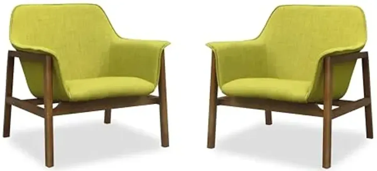 Manhattan Comfort Miller Mid Century Modern Accent Chair Set of 2, Linen Weave Upholstery, Seamless Bucket Seat with Flared Arms, Ideal for Living Room, Bedroom & Office Use, No Assembly, Green