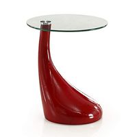 Manhattan Comfort Lava Mid Century Modern Living Room Round Glass Top End Table, 19.7", Red