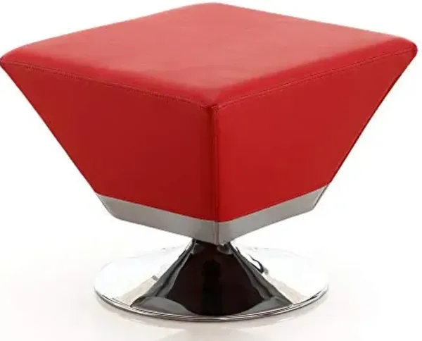 Manhattan Comfort Diamond 360° Swivel Ottoman, Faux Leather Upholstery, Beveled Square Top with Stylish Chrome Base, Fully Assembled Modern Accent Foot Stool, Red