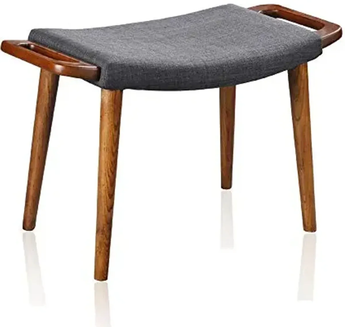 Manhattan Comfort Geta Ottoman with Antique Walnut Ash Wood Frame, Mid-Century Modern Vanity Stool, Durable Stain Resistant Linen Upholstery, Easy Mobility with Handles, Fully Assembled, Charcoal