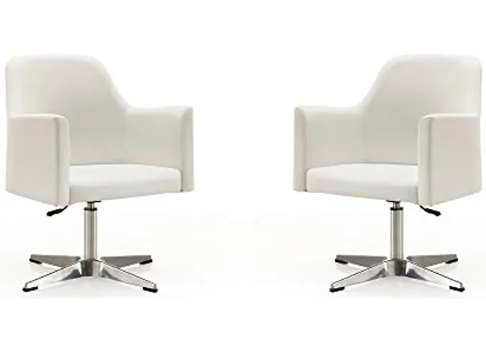 Manhattan Comfort Pelo Mid Century Modern Faux Leather Adjustable Swivel Accent Chair with Polished Chrome Base, Set of 2, White