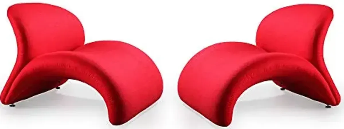 Manhattan Comfort Rosebud Modern Accent Chair Set of 2 in Wool Blend, Ideal for Pop Living Room Usage, Abstract Lounge Seat with Metal Legs, High-Density Foam, Fully Assembled, 300 Lbs Capacity, Red