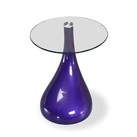 Manhattan Comfort Lava Mid Century Modern Living Room Round Glass Top End Table, 19.7", Purple