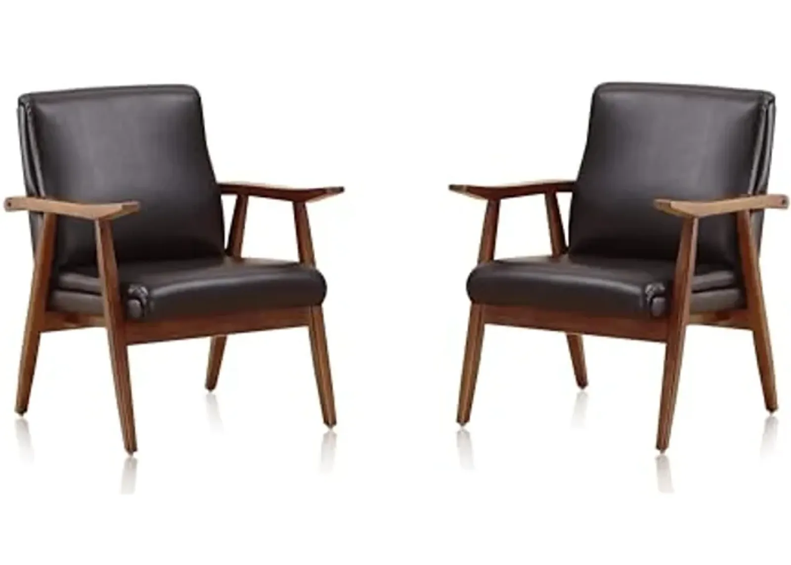 Manhattan Comfort Archduke Mid Century Modern Accent Chair Set of 2, Fully Assembled, Made of Beech Wood Frame, Upholstered in Faux Leather, Ideal for Living Room, Bedroom & Office Use, Black