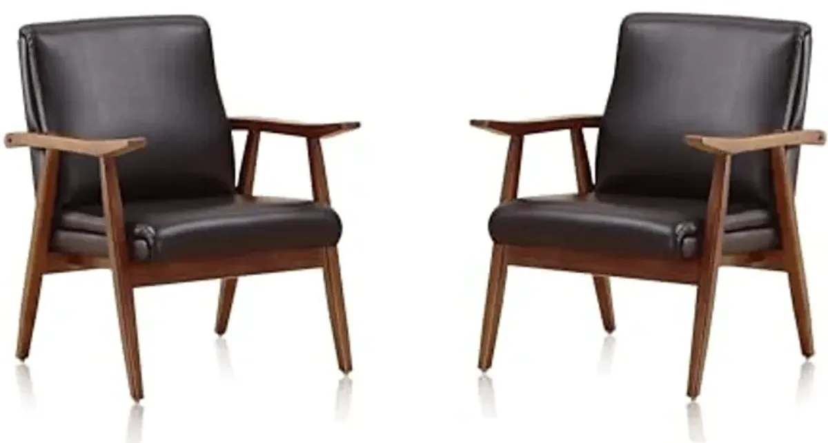 Manhattan Comfort Archduke Mid Century Modern Accent Chair Set of 2, Fully Assembled, Made of Beech Wood Frame, Upholstered in Faux Leather, Ideal for Living Room, Bedroom & Office Use, Black