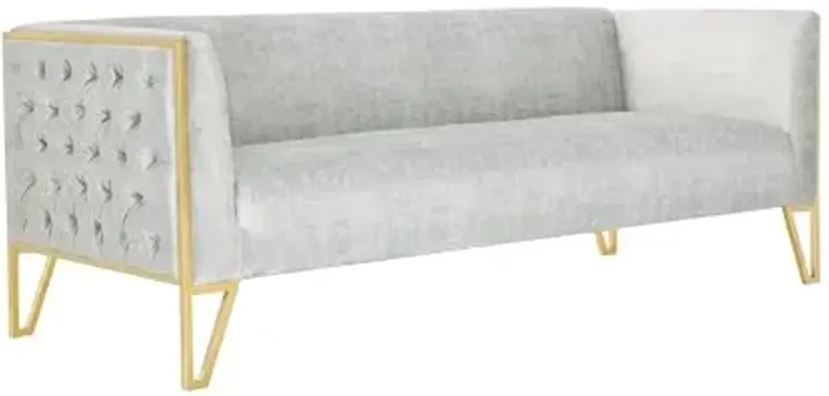 Manhattan Comfort Vector 81.5" Velvet Sofa for Living Room, Foam Padded, Button-Tufted Upholstery, Stainless Steel Frame, No Assembly Required, Set of 1, Grey