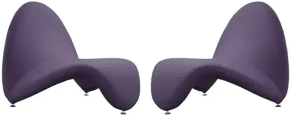 Manhattan Comfort MoMa Modern Abstract Lounge Accent Chair Sculptural Tongue Design, Wool Blend Upholstery, Metal Frame with Geometric Legs, Fully Assembled, Set of 2, Purple