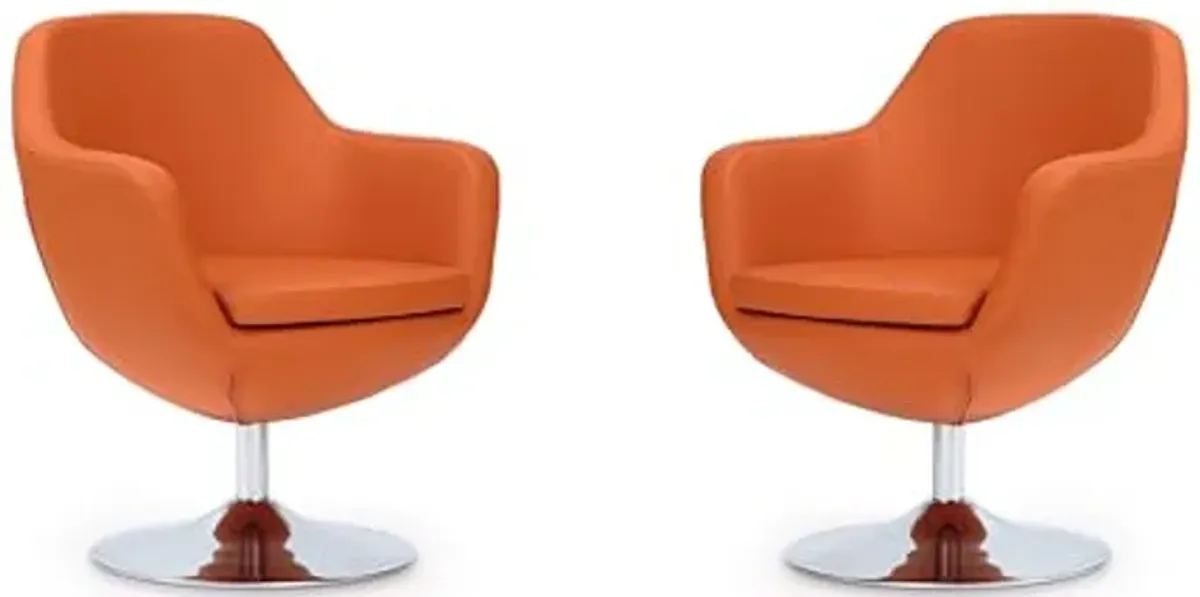 Manhattan Comfort Caisson Orange and Polished Chrome Faux Leather Swivel Accent Chair (Set of 2)