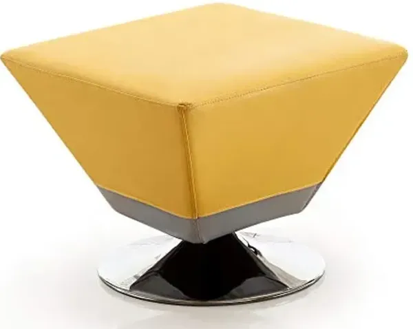 Manhattan Comfort Diamond 360° Swivel Ottoman, Faux Leather Upholstery, Beveled Square Top with Stylish Chrome Base, Fully Assembled Modern Accent Foot Stool, Yellow