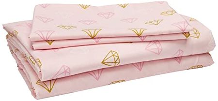 Heritage Kids 4 Piece Sheet Set, Including Fitted Sheet, Top Sheet and 2 Pillow Cases, Pink and Gold Diamond, Full,