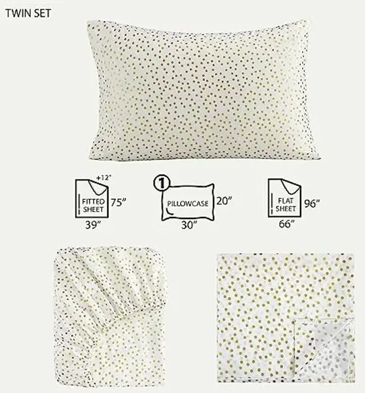 Heritage Kids 3-Piece Twin Sheet Set - Gold Dot Pattern, Soft and Cozy Bedding for Girls, Includes Fitted Sheet, Flat Sheet & Pillowcase, Durable and Easy Care