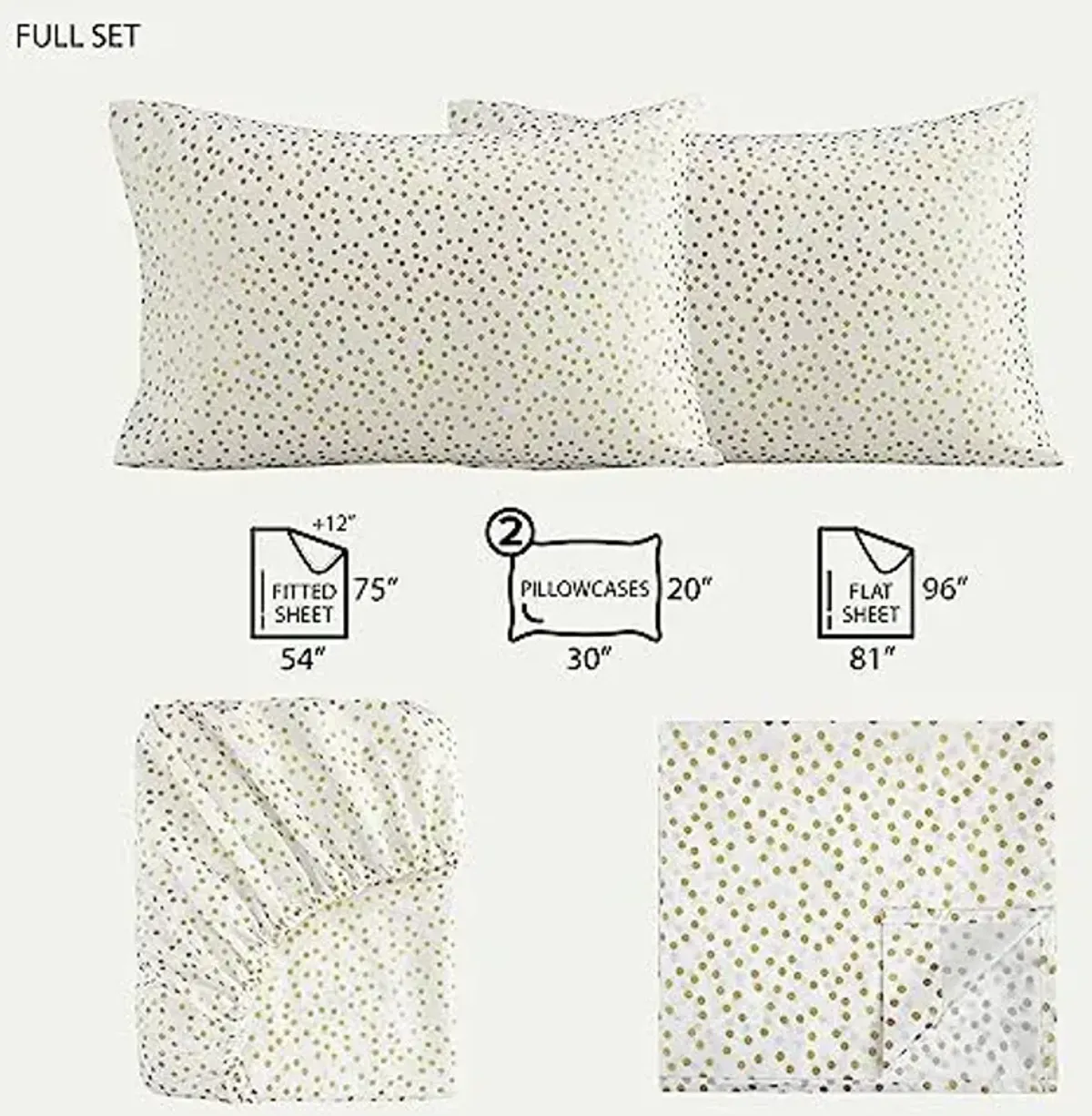 Heritage Kids Full Sheet Set (4-Piece),Gold Dot Pattern, Soft & Durable Bedding for Kids, Cozy Microfiber Sheets with Fitted, Flat Sheet & 2 Pillowcases