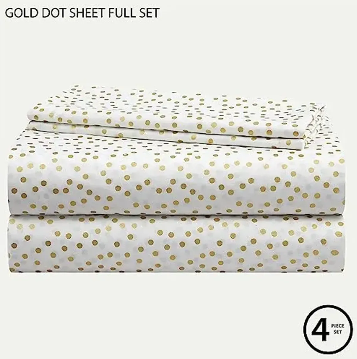 Heritage Kids Full Sheet Set (4-Piece),Gold Dot Pattern, Soft & Durable Bedding for Kids, Cozy Microfiber Sheets with Fitted, Flat Sheet & 2 Pillowcases