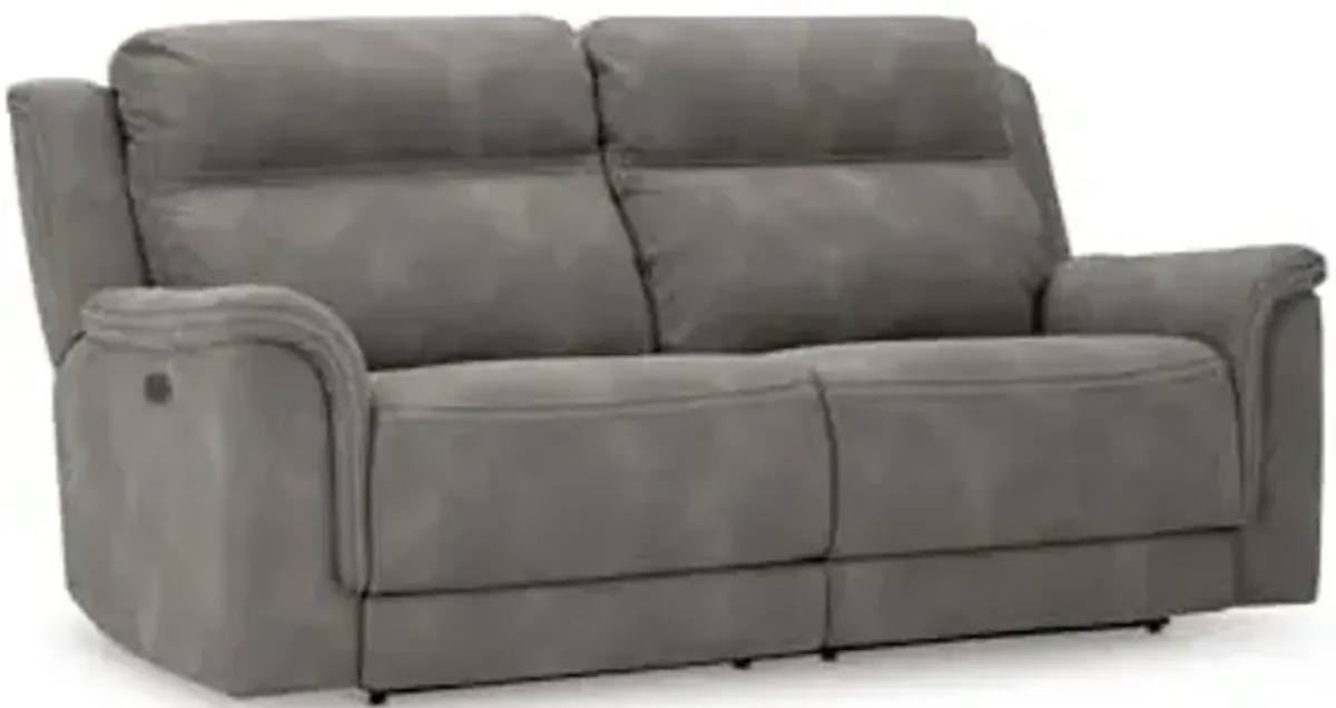 Signature Design by Ashley Next-Gen DuraPella Power Reclining Sofa, USB, Extended Ottoman, Water Repellent Faux Leather, 80" W x 42" D x 42" H, Slate Gray