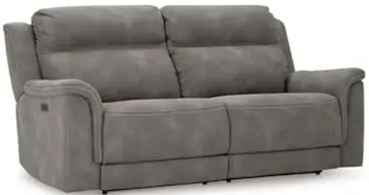 Signature Design by Ashley Next-Gen DuraPella Power Reclining Sofa, USB, Extended Ottoman, Water Repellent Faux Leather, 80" W x 42" D x 42" H, Slate Gray
