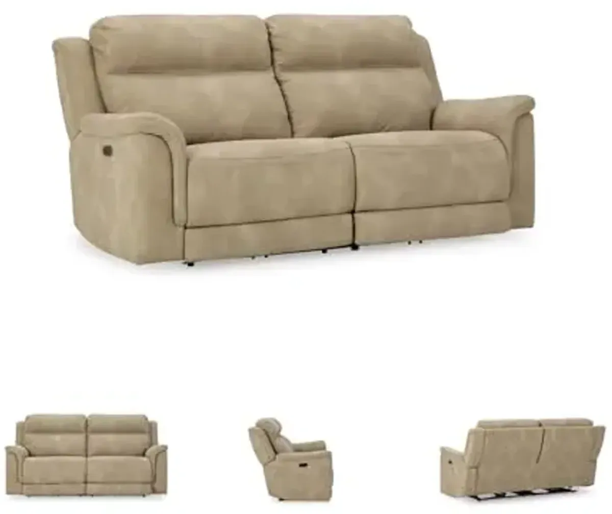 Signature Design by Ashley Next-Gen DuraPella Power Reclining Sofa with Adjustable Headrest, USB, Extended Ottoman, Faux Leather, 80" W x 42" D x 42" H, Beige Sand