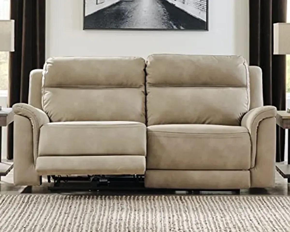 Signature Design by Ashley Next-Gen DuraPella Faux Leather Zero Wall Power Reclining Sofa with USB, Beige Sand