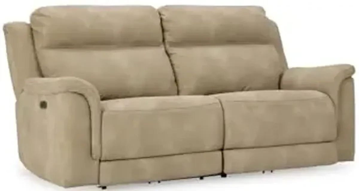 Signature Design by Ashley Next-Gen DuraPella Power Reclining Sofa with Adjustable Headrest, USB, Extended Ottoman, Faux Leather, 80" W x 42" D x 42" H, Beige Sand