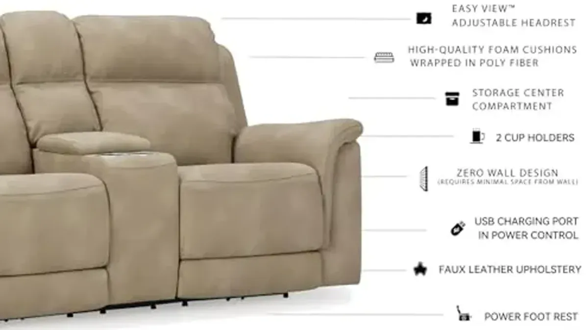 Signature Design by Ashley Next-Gen DuraPella Power Reclining Loveseat with Center Console and Adjustable Headrest, Beige