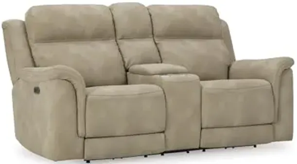 Signature Design by Ashley Next-Gen DuraPella Power Reclining Loveseat with Center Console and Adjustable Headrest, Beige