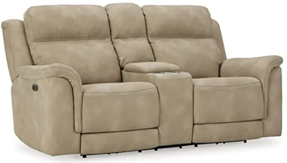 Signature Design by Ashley Next-Gen DuraPella Power Reclining Loveseat with Center Console and Adjustable Headrest, Beige