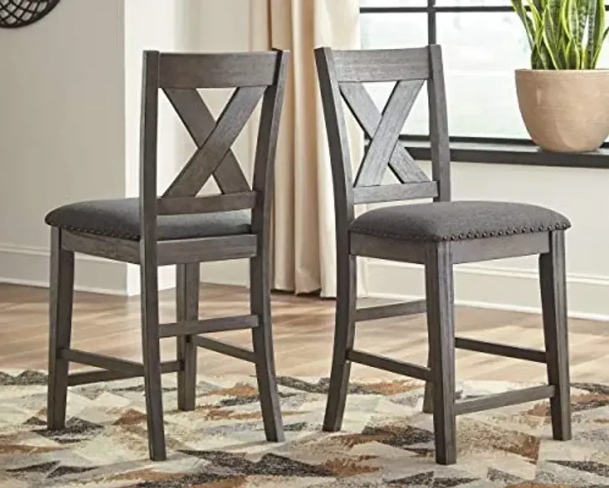 Signature Design by Ashley Caitbrook Rustic Counter Height Dining Table with Storage and 2 Barstools, Dark Gray