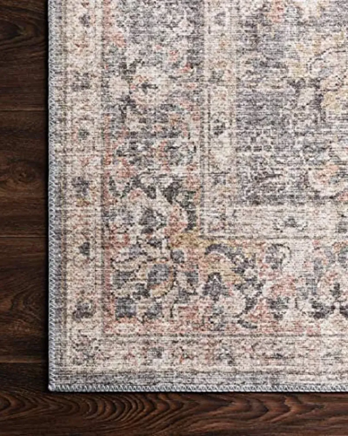 Loloi II Skye Collection SKY-01 Grey / Apricot 2'-6" x 12'-0", .13" Thick, Runner Rug, Soft, Durable, Vintage Inspired, Distressed, Low Pile, Non-Shedding, Easy Clean, Printed, Living Room Rug