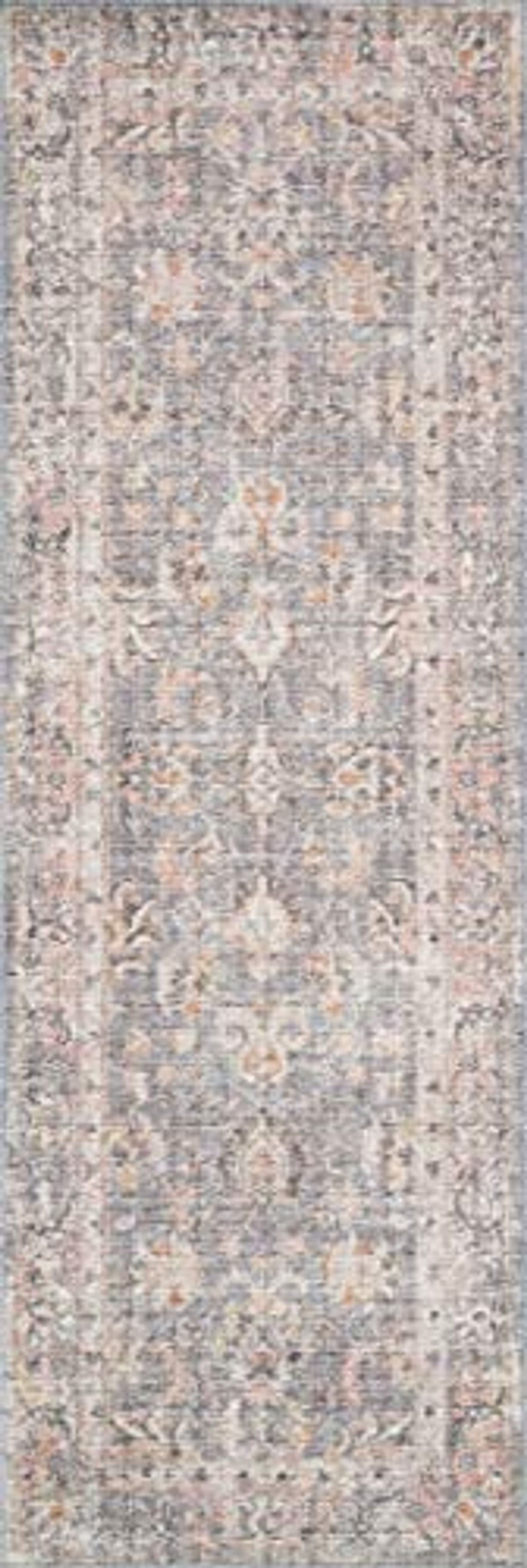 Loloi II Skye Collection SKY-01 Grey / Apricot 2'-6" x 12'-0", .13" Thick, Runner Rug, Soft, Durable, Vintage Inspired, Distressed, Low Pile, Non-Shedding, Easy Clean, Printed, Living Room Rug