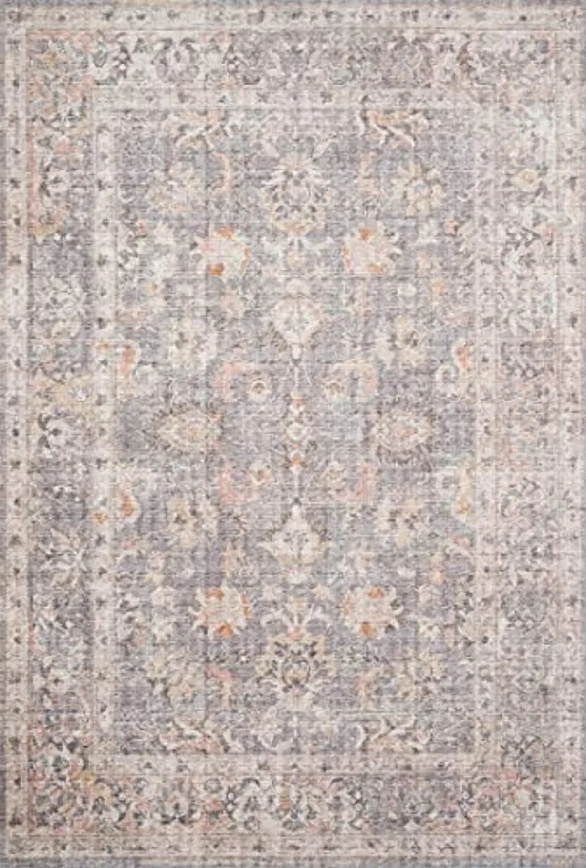 Loloi II Skye Collection SKY-01 Grey / Apricot 2'-6" x 12'-0", .13" Thick, Runner Rug, Soft, Durable, Vintage Inspired, Distressed, Low Pile, Non-Shedding, Easy Clean, Printed, Living Room Rug