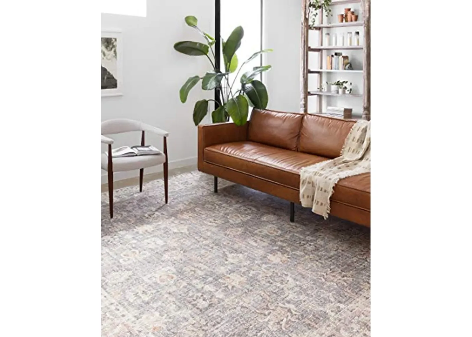 Loloi II Skye Collection SKY-01 Grey / Apricot 2'-6" x 12'-0", .13" Thick, Runner Rug, Soft, Durable, Vintage Inspired, Distressed, Low Pile, Non-Shedding, Easy Clean, Printed, Living Room Rug