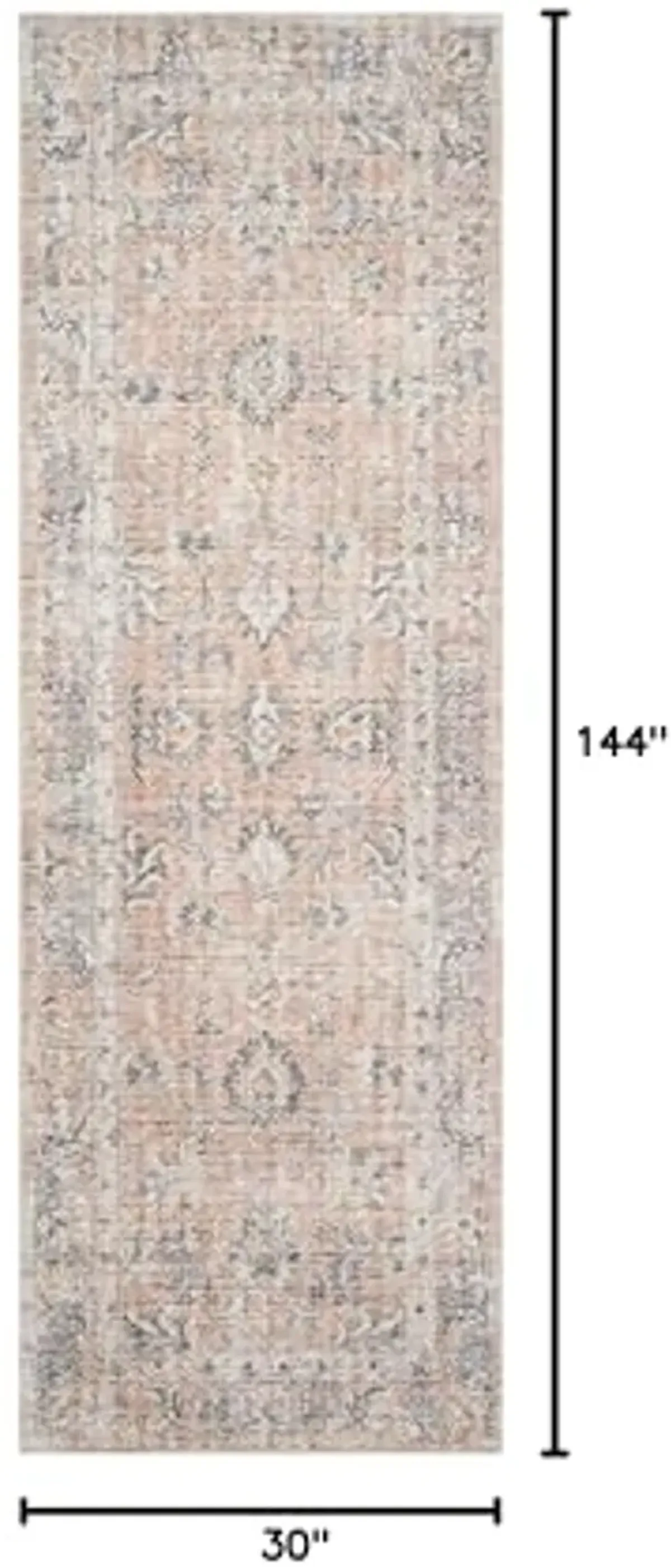 Loloi Skye Collection 2'-6" x 12'-0" Runner Rug in Blush / Grey - Soft Thick Area Rug, Vintage Inspired Distressed Area Rug, Non-Shedding Rug for Living Room, Bedroom, Dining Area