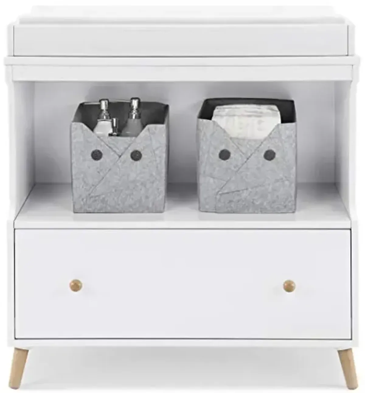 Delta Children Essex Convertible Changing Table with Drawer, Bianca White/Natural