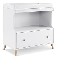 Delta Children Essex Convertible Changing Table with Drawer, Greenguard Gold Certified, Bianca White/Natural