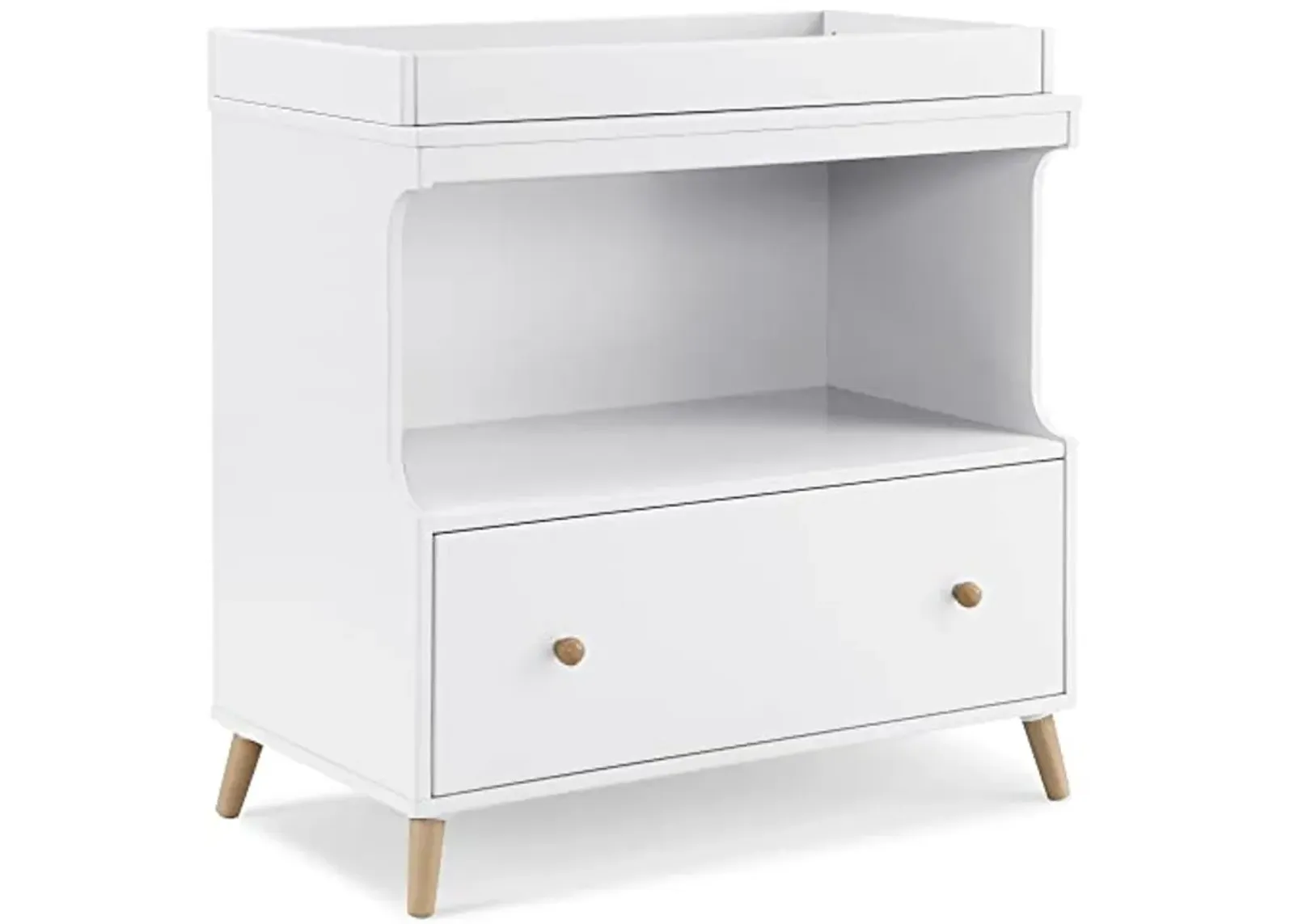 Delta Children Essex Convertible Changing Table with Drawer, Bianca White/Natural