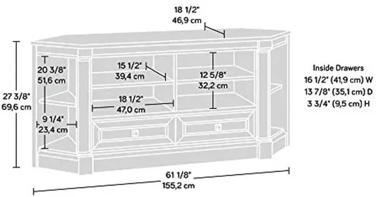 Sauder Palladia Corner TV Stand Console Entertainment Credenza, in Split Oak