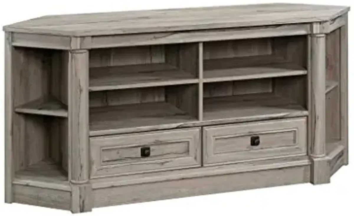Sauder Palladia Corner TV Stand Console Entertainment Credenza, in Split Oak