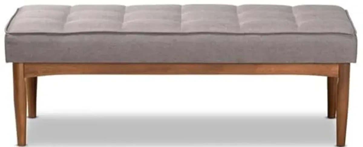 Baxton Studio Sanford Mid-Century Modern Grey Fabric Upholstered and Walnut Brown Finished Wood Dining Bench