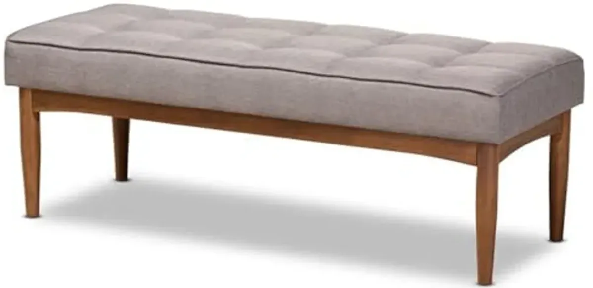 Baxton Studio Sanford Mid-Century Modern Grey Fabric Upholstered and Walnut Brown Finished Wood Dining Bench