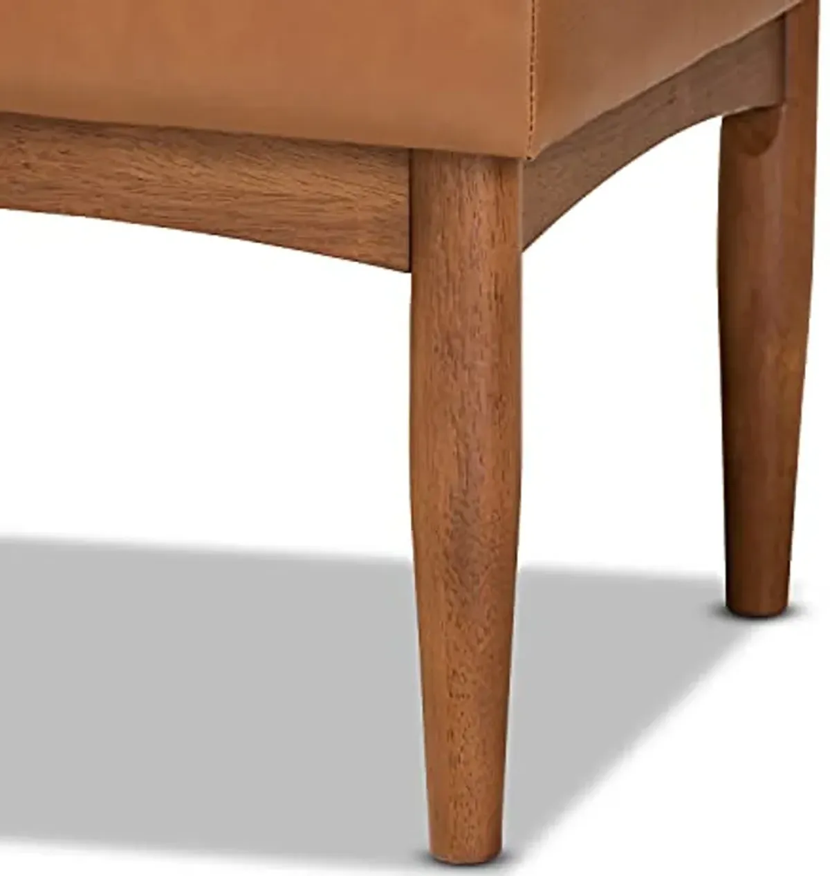 Baxton Studio Sanford Mid-Century Modern Tan Faux Leather Upholstered and Walnut Brown Finished Wood Dining Bench