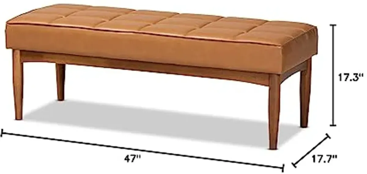 Baxton Studio Sanford Mid-Century Modern Tan Faux Leather Upholstered and Walnut Brown Finished Wood Dining Bench