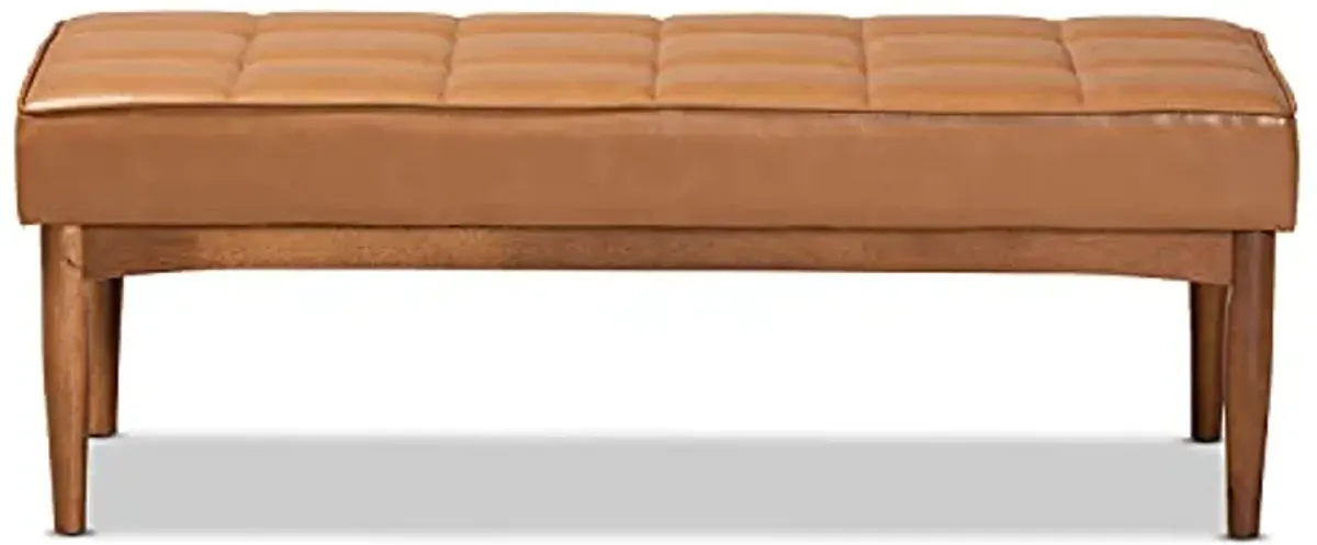 Baxton Studio Sanford Mid-Century Modern Tan Faux Leather Upholstered and Walnut Brown Finished Wood Dining Bench