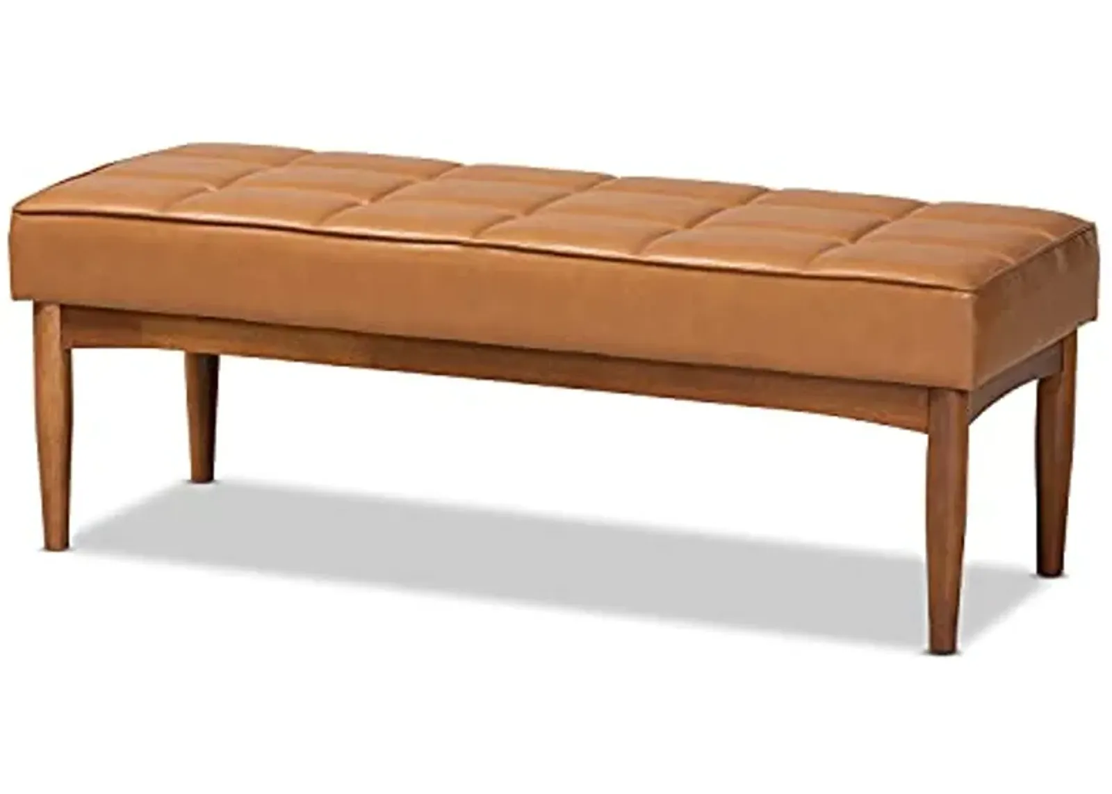 Baxton Studio Sanford Mid-Century Modern Tan Faux Leather Upholstered and Walnut Brown Finished Wood Dining Bench