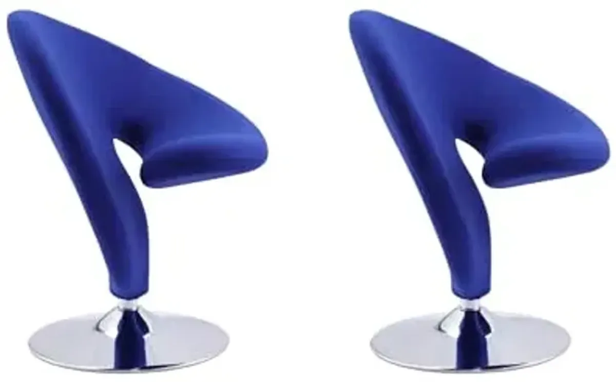 Manhattan Comfort Curl Mid Century Modern Wool Blend Upholstered Living Room Swivel Accent Chair with Chrome Metal Base, Set of 2, Blue