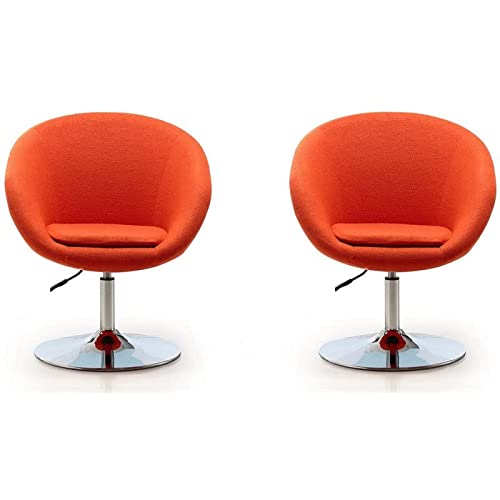 Manhattan Comfort Hopper Mid Century Modern Living Room Bowl Seat Design Accent Chair, 26", Set of 2, Orange