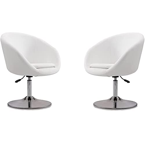 Manhattan Comfort Hopper Mid Century Modern Living Room Bowl Seat Design Accent Chair, 26", Set of 2, White