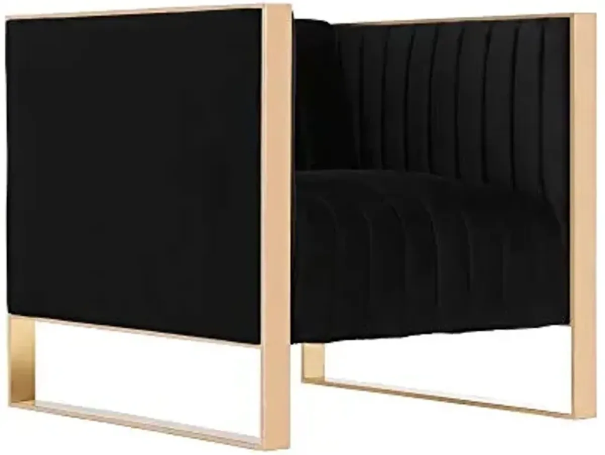 Manhattan Comfort Trillium Velvet Accent Chairs Set of 2, Luxury Mid-Century Modern Armchair with Gold Stainless Steel Frame, No Assembly Required, Ideal for Living Room, Black