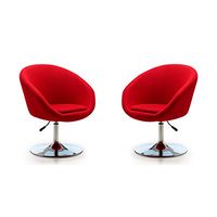 Manhattan Comfort Hopper Mid Century Modern Living Room Bowl Seat Design Accent Chair, 26", Set of 2, Red