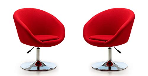 Manhattan Comfort Hopper Mid Century Modern Living Room Bowl Seat Design Accent Chair, 26", Set of 2, Red