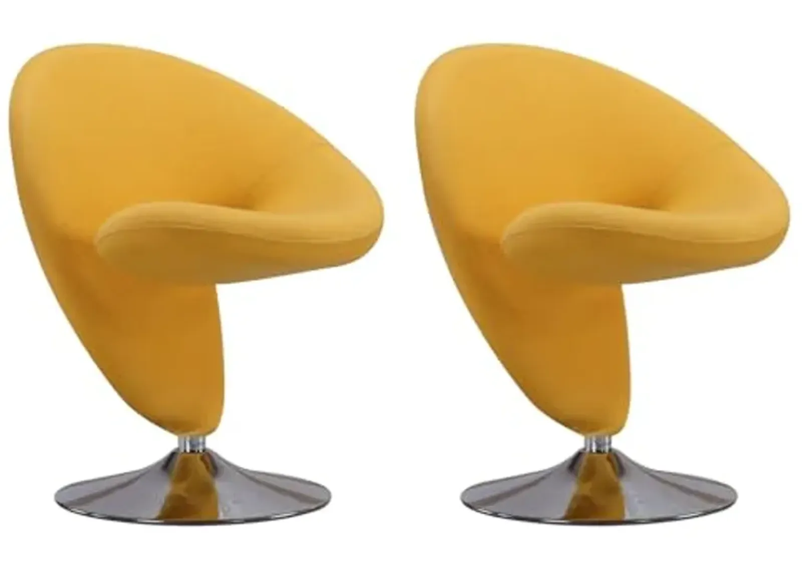 Manhattan Comfort Curl Swivel Accent Chair Set of 2 with 360° Turn, Fully Assembled, Upholstered in Wool Blend, Modern Ergonomic Design with Polished Chrome Base, Living Room & Office, Yellow